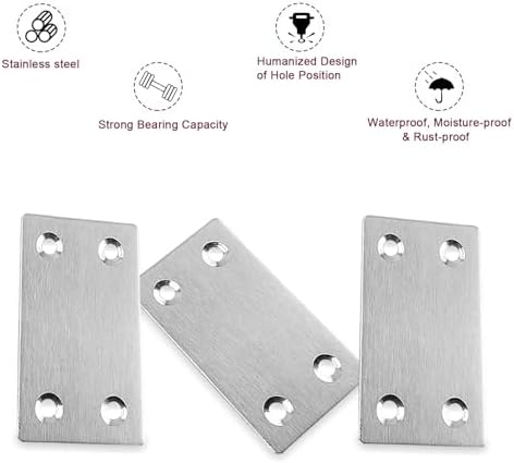 50PCS Flat Metal Brackets, 2.36" 304 Stainless Steel Mending Plates