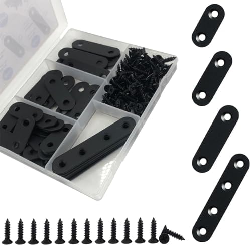 QSJ 40 Pack Black Corner Braces Flat Bracket Set 1.42/1.81/2.2/3inch Stainless Steel Metal Plate for Wood