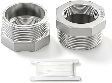 TAISHER 2PCS 304 Stainless Steel Reducer Hex Bushing, 1-1/2" NPT Male x 1-1/4" NPT Female, Reducing Pipe Adapter Fitting