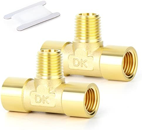 GASHER 2PCS Brass 3 Way Pipe Fitting Male Branch Tee T Adapter 1/4" NPT Female x 1/4" NPT Male x 1/4" NPT Female