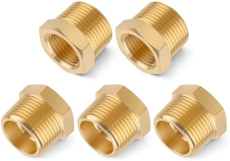 5PCS 3/4" NPT Male x 1/2" NPT Female Brass Hex Bushing, Reducing Fitting