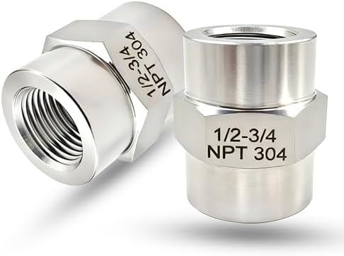 3/4 Inch NPT Female x 1/2 Inch NPT Female Pipe Fitting Reducer Coupler Connector, 304 Stainless Steel Reducing Coupling Adapter for Air Water Gas Oil (3/4" female x 1/2" female)