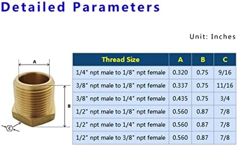 1/4" x 1/8" NPT Reducer Adapter Brass Hex Bushing, Reducing Pipe Fitting 5pcs