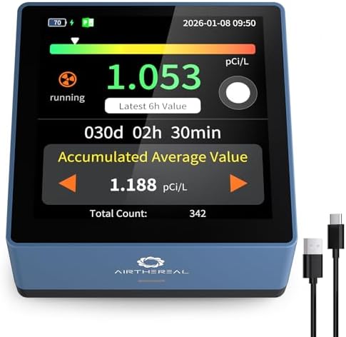 Airthereal Touchscreen Radon Detector, Professional Grade, Real-Time Data