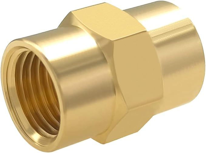 Hooshing 10PCS Brass Coupling 1/4" x 1/4" NPT Female Coupler Hex Head Pipe Fitting