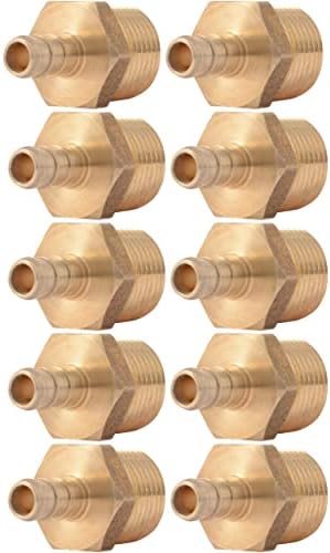 SharkBite 3/8 x 1/2 Inch Crimp MNPT Male Adapter, Pack of 10, Brass Plumbing Fitting, PEX Pipe, Copper, UC118LF