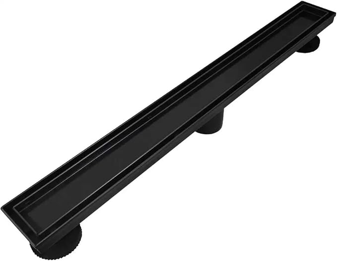 Neodrain 18-Inch Linear Shower Drain,with 2-in-1 Flat & Tile Insert Shiny Black Cover, Rectangle Shower Floor Drain, Linear Drain with Adjustable Leveling Feet, Hair Strainer
