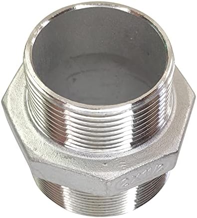 Male Hex Nipple Threaded Reducer Connector Pipe Fitting Adapter,Stainless Steel 304 NPT (2" x 1-1/2")
