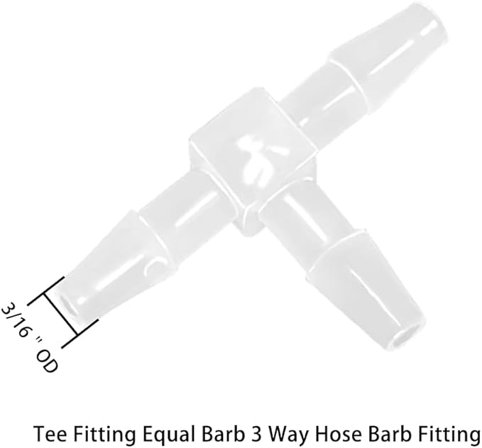 3/16" Tee Fitting Equal Barb 3 Way Hose Barb Adapter for Fuel Gas Liquid Air (Pack of 5)