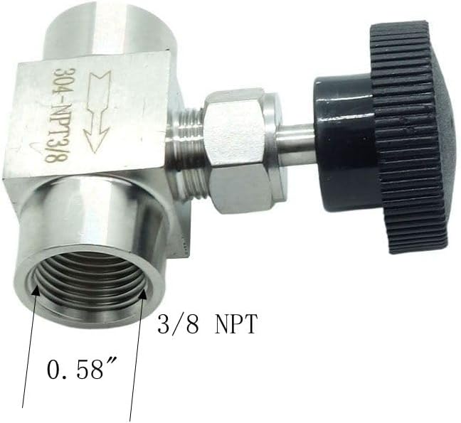 1 Piece Stainless Steel 304 Instrument Gas Needle Valve 3/8" NPT Female x 3/8 NPT Female