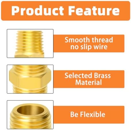 GASHER 15PCS Brass Pipe Fitting, Reducing Hex Nipple, 1/4-Inch Male Pipe x 1/4-Inch Male Pipe