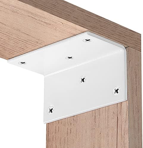 8 PCS Iron 4 Inch L Right Angle Bracket with Screws, 4" x 2" x 2" Metal Joint Bracket 90 Degree Corner Brace for Wood Bookshelf Furniture Cabinet, Thickness 3 mm Heavy Duty White Brackets
