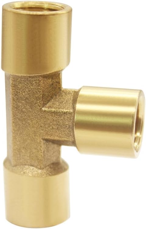Hooshing Brass Tee Fitting 1/8" x 1/8" x 1/8" NPT Female Tee Adapter for Fuel Oil Gas Plumbing