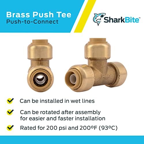 SharkBite 3/8 Inch (1/2 Inch OD) Tee, Push to Connect Brass Plumbing Fitting, PEX Pipe, Copper, CPVC, PE-RT, HDPE, U360LFA
