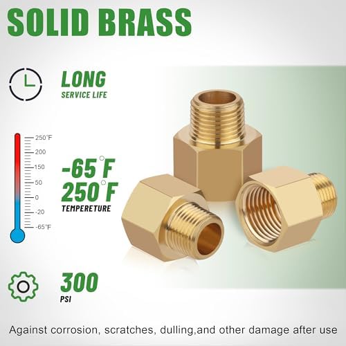 Brass Pipe Fitting Reducer Adapter,3/8" NPT Thread Male to 1/2" NPT Thread Female Fittings Brass fitting,5 Pack