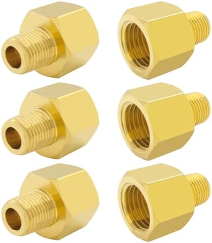 Hooshing 6PCS Brass Pipe Fitting 1/4" NPT Male to 1/2" NPT Female Reducer