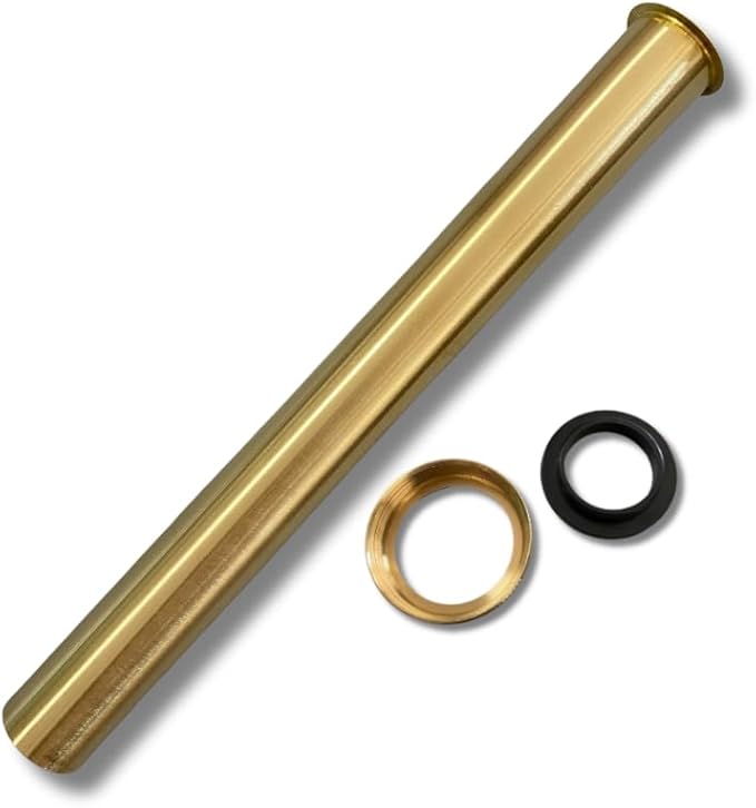 Flanged Sink Tailpiece 1-1/4 in. OD, 12 inch Brass Extension Tube for Trap with Nut and Rubber, Drain Connections