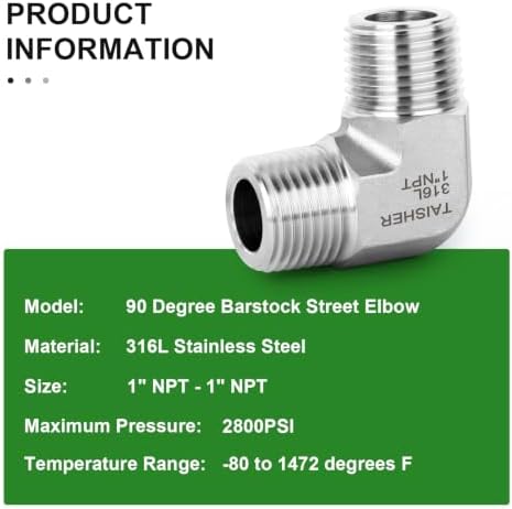 TAISHER 1pcs Forged 316L SS 90 Degree Elbow,1"NPT Male Pipe Connector