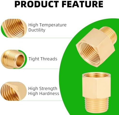 Brass Pipe Fitting,1/2 Inch NPT Male to 1/2 Inch NPT Female Brass Pipe Hose Tube Fitting 1/2'' Male NPT to 1/2'' Female NPT Reducer Adapter 5pcs (1/2 npt male x 1/2 npt female)