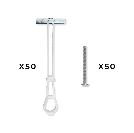 50-Pack 1/4"-20 Heavy Duty Quick Toggle Anchors with Bolts Set | for Drywall, Metal Studs, and Concrete Block | Holds 260+ Lbs. | 50 Toggles + 50 Bolts