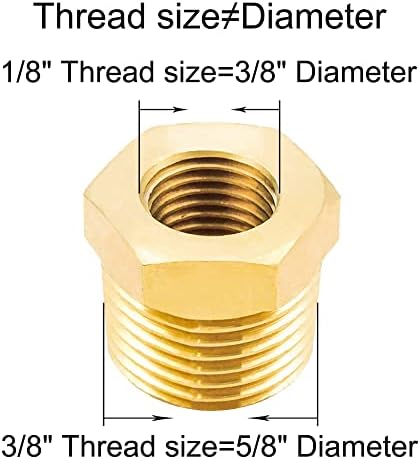 Joywayus 10Pcs Brass Reducing Hex Bushing 3/8" NPT Male to 1/8" NPT Female