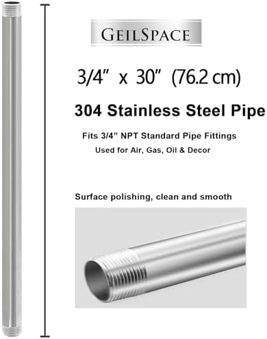 GeilSpace 3/4" x 30" 304 Stainless Steel Nipple Pipe Fitting, NPT Threaded