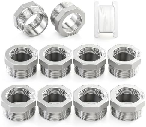 Taisher 10pcs 316L SS Reducer Hex Bushing,1/2" MNPT x 1/4" FNPT Pipe