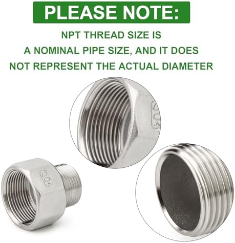 TAISHER 2PCS 304 Stainless Steel Pipe Fitting, Reducer Adapter, 1-1/4" NPT Male x 1-1/2" NPT Female