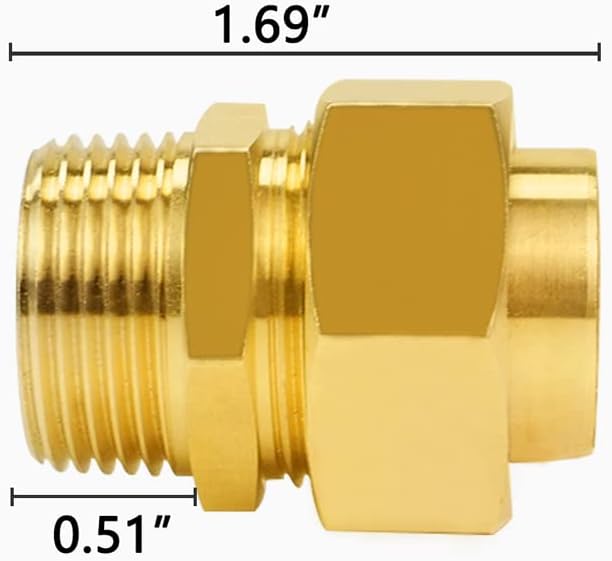 2 pcs 3/4'' Brass Pipe Fittings Metal Hex Nipple Brass Tone NPT Male Thread Pipe Adapter