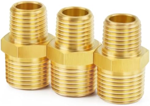 ChillWaves Brass Pipe Fitting，Reducer Hex Nipple 1/2" NPT Male x 3/8" NPT Male Thread Adapter(3-PACK)