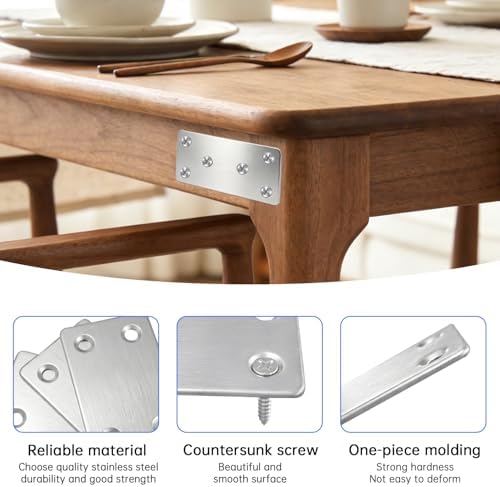 8Sets 3Sizes 2.4x1.5'' 3.1x1.5'' 4x2'' Silver Flat Metal Brace Brackets Straight Mending Plates for Wood Stainless Steel Bracket Plate with Holes YY032-B