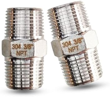 3/8" NPT Stainless Steel Hex Nipple, 2PCS Male to Male Pipe Fitting Adapter