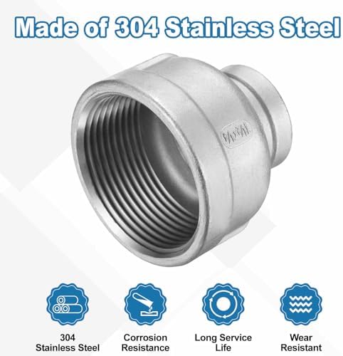 HARFINGTON Reducing Coupling 1-1/2"x3/4" NPT Female 304 Stainless Steel