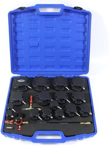 Turbo System Leakage Tester Kit, Turbo Pressure Leakage Tester for Cooling Emissions Exhaust Pipes, 19-Piece Turbo Boost Leak Tester Set with Stepped Adapters 1-1/4” to 4-1/4''