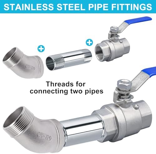 1PCS 45 Degree Elbow Fittings, 1-1/2" NPT Male to 1-1/2" NPT Female 304 Stainless Steel Pipe Fitting, Connector Coupler Apply to Outdoor Garden Industrial