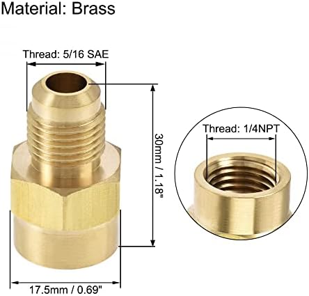 uxcell Brass Pipe fitting, 1/2"-20UNF Flare Male to 1/4NPT Female Thread, Tubing Adapter Hose Connector, for Air Conditioner Refrigeration, 4Pcs