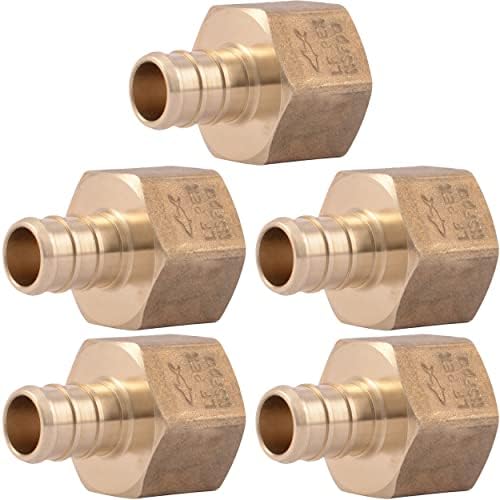 SharkBite 1/2 x 1/2 Inch FNPT Crimp Adapter, Pack of 5, Brass Plumbing Fitting, PEX Pipe, PE-RT, UC072LFA5