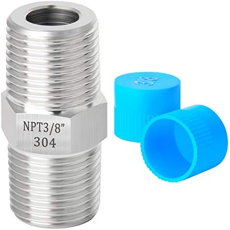TAISHER 5PCS 304 Stainless Steel Hex Nipple, Pipe Fitting 3/8-Inch Male Pipe x 3/8-Inch Male Pipe