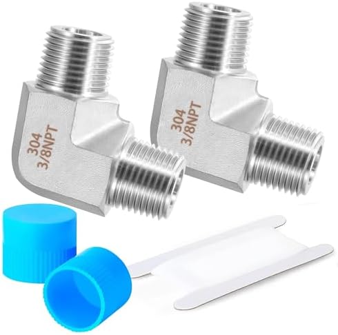 Stainless Steel Pipe Fitting 90 Degree Barstock Street Elbow 3/8" NPT Male x 3/8" NPT Male 2 Pack