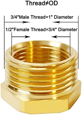 Joywayus Brass Reducing Hex Bushing 1/2" NPT Female x 3/4" G Male