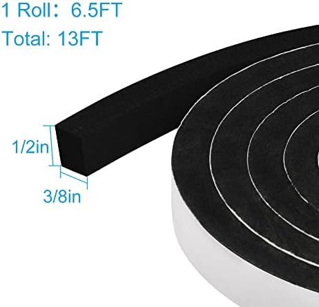 Weather Stripping Door Seal, 1/2 Inch Wide X 3/8 Inch High Density Foam Tape Weather Strip for Door and Window Insulation, Single Side Door Sealer Total 13FT