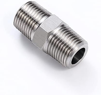 JoyTube 1/8" Male to 1/8" Male NPT Hex Nipple 304 Stainless Steel Threaded Pipe Fittings (Pack of 5)