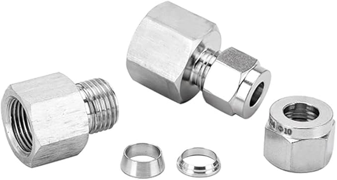 Stainless Steel 304 Compression Tube Fitting, Straight Adapter, 1/2" Tube OD x 3/8" NPT Female Coupler, Pack of 2