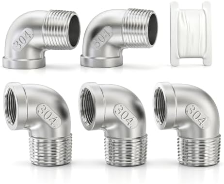 TAISHER 5PCS 304 Stainless Steel 90 Degree elbow, 1 Inch NPT Male Pipe to 1 Inch NPT Female 304 Stainless Pipe Fitting