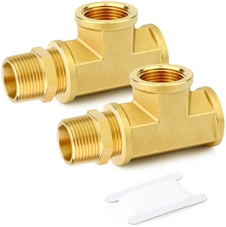 GASHER 2PCS Brass Tee Pipe Fittings, 3/4" NPT Female x 3/4" NPT Female x 3/4" NPT Male Pipe Fittings, Male Run Tee