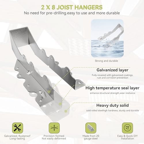 50 pcs 2x8 Joist Hanger,LU28 18 Gauge Galvanizing Face Mount Joist Hangers for Wood,Hurricane Tie for Rafter Fits Truss Connectors Rafter Hangers 2x8 Great for Floor Deck and Ceiling Joists
