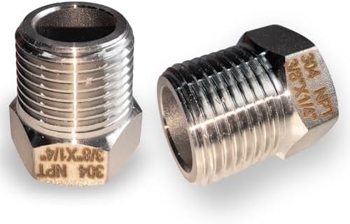 2 Pcs Stainless Steel Bushing 3/8" Male to 1/4" Female, 3/8" to 1/4" NPT Adapter Hex Stainless Steel Reducing Pipe Adapter Fitting Stainless Steel Fitting Pipe Hose Tube Adapter Convert