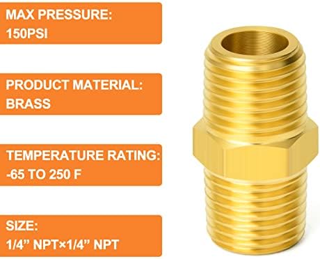 GASHER 10PCS Brass Pipe Fitting, Reducing Hex Nipple, 1/4-Inch Male Pipe x 1/4-Inch Male Pipe