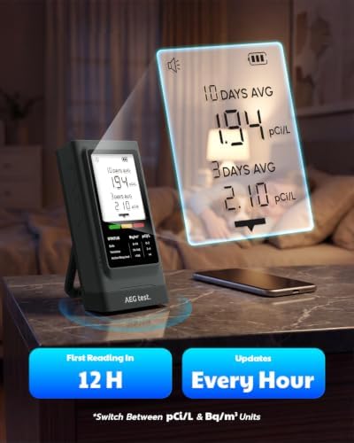 HOUND-1008 Radon Detector for Home, High-Accuracy Sensor, 400-Day Battery Life for Long-Term Monitoring, Portable Radon Tester with Audible & Visual Alerts for Basement, pCi/L or Bq/m³
