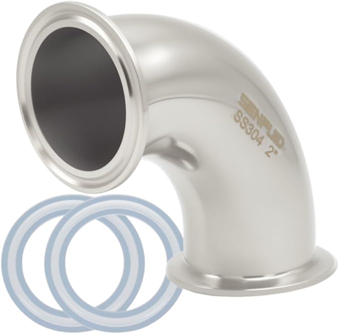Sanitary Elbow 90 Degree 51mm Pipe OD SS304 Tri Clamp 2" Inch with 2 Silicone Gaskets